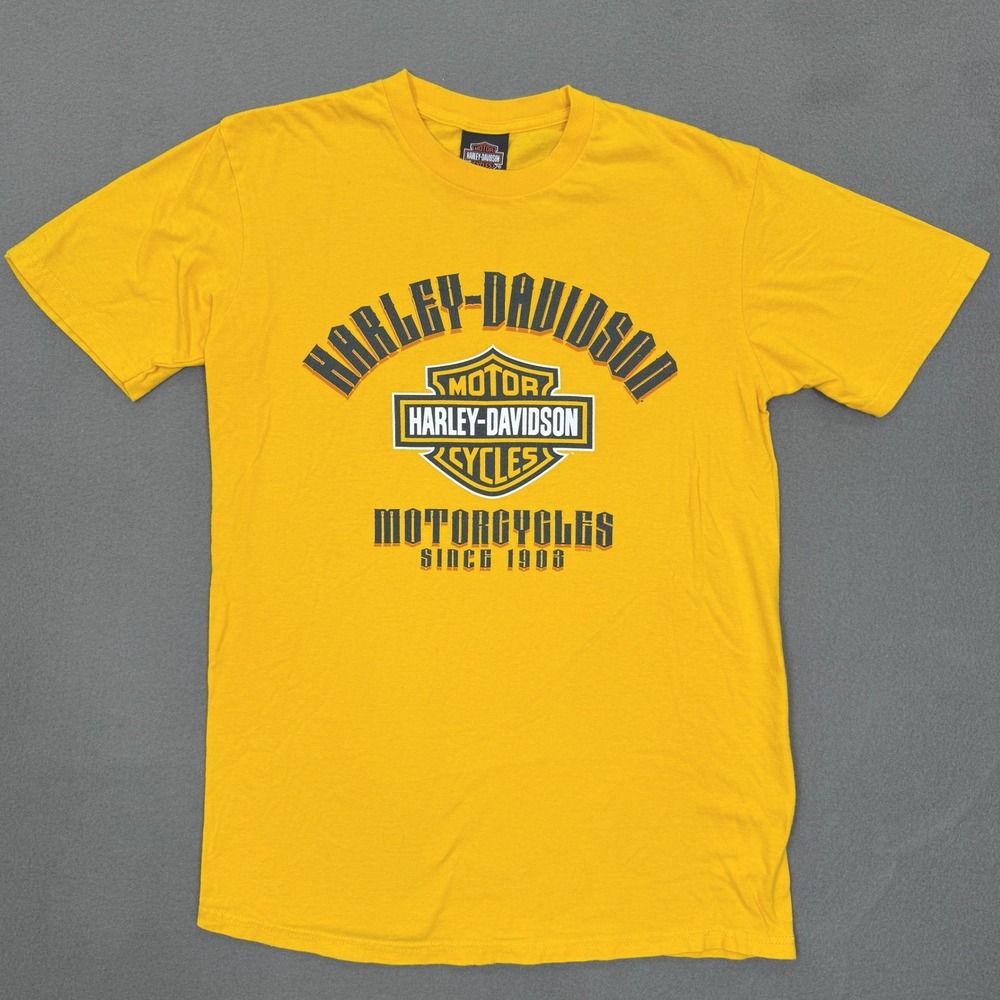 Harley-Davidson Shirt Men M Yellow Las Vegas Nevada Dealer Logo Double Sided